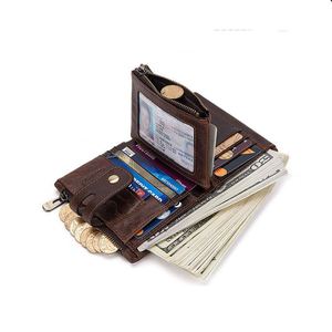 <b>Rfid</b> Blocking Genuine Leather Luxury Purse Casual Small Mini Leather <b>Wallets</b> Vintage Gents <b>Mens</b> Slim <b>Wallet</b> With Zipper - Product Image 5