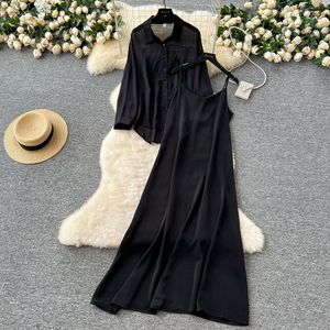 Ensemble 2 pièces décontracté pour femme : Robe longue ample à manches longues et haut cache-cœur tendance - Product Image 2