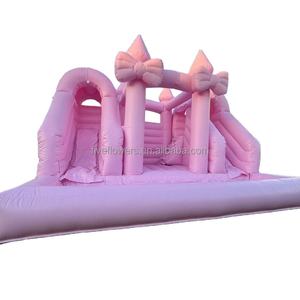Pastel Rosa Blush Bow Palace White Bounce House Slide Combo Moon Bouncy Castle Inflable para niñas - Product Image 1