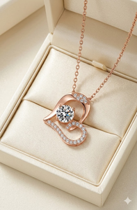 Adornos Románticos para el Cuello con Forma de Corazón en Dos Tonos, Collares de Clavícula de Plata de Ley con Acabado en Oro Rosa Incrustados con Brillantes - Product Image 4