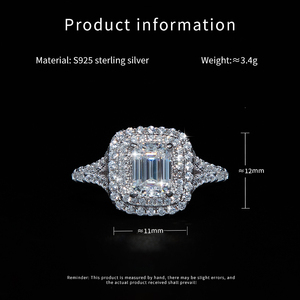 Ready to Ship S925 Sterling <strong>Silver</strong> 5*7mm 1ct <strong>Emerald</strong> Cut Moissanite <strong>Ring</strong> for Women Engagement Wedding Band - Product Image 3