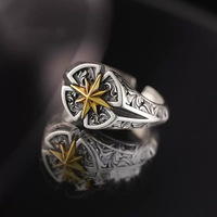Bague ajustable pour homme en alliage, motif étoile du Nord vintage bicolore à huit branches, style motard, punk, gothique, gravée, bijou de doigt