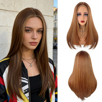 Perruque longue et droite pour femme, couleur dégradée, extrémités légèrement bouclées, en fibre haute température, semi-tressée à la main, densité 250%, pour usage quotidien