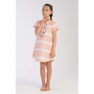 Vestido de dormir tipo túnica ovalado para niñas, de manga corta y con cuello, en tallas 3-4/9-10 - Product Image 3