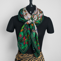 Écharpe carrée en laine et soie pour femme, imprimée recto-verso personnalisée, motif floral en tissage en chevrons, impression de dessin