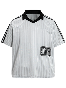 T-shirt à manches courtes rayé de style rétro américain pour hommes, décontracté, ample et polyvalent, col en V, jersey à demi-manches - Product Image 5