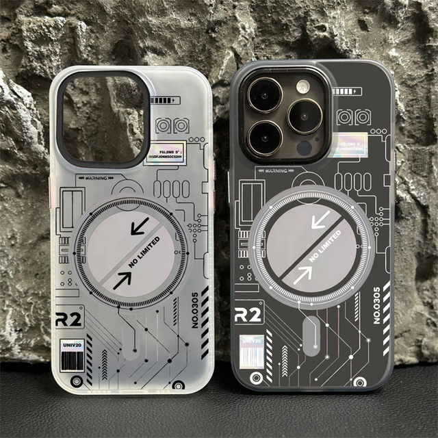Luxury Mecha Pattern Matte Magnetic Phone Case for iPhone 17AIR 16PRO 15PLUS 14 13 12PRO 11PRO Shockproof Transparent Phone Case