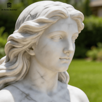 Sculpture de sirène en marbre naturel sur mesure, grande taille, sculptée à la main, statue de jeune fille de la mer en pierre pour la décoration de jardin, piscine et paysage