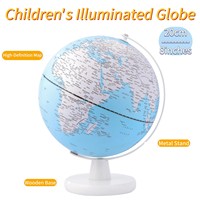 Globe terrestre lumineux pour enfants, 8 pouces, globe éclairé avec carte HD, utilisation éducative au bureau/dans le bureau, certifié CE, support en métal, base en bois