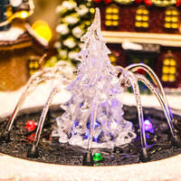 Decoración Animada de Pueblo Navideño con Fuente de Agua LED Giratoria y Adorno Navideño de Resina Iluminado Multicolor