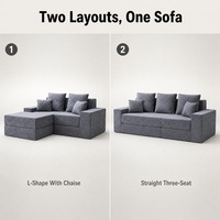 Modulares Dreisitzer-Ecksofa in Rechteckform, Beige Chaiselongue, Stoffbezug für Moderne Apartments und Familienwohnungen