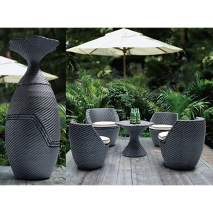 European round Cone poly rattan patio garden Outdoor Stacked table and chairs set for villa and garden