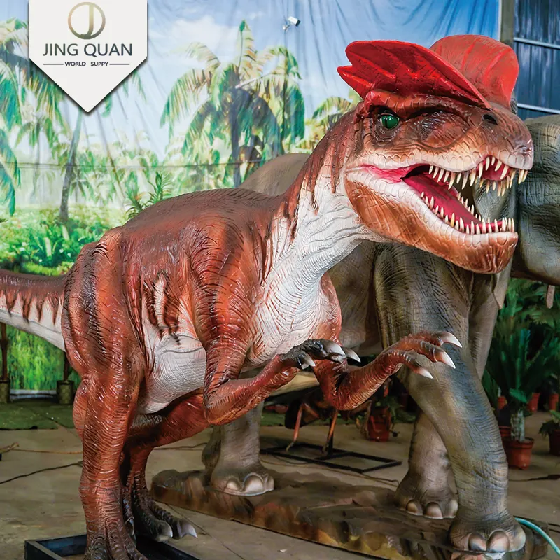 Eğlence parkı Jurassic dinozor dünya su geçirmez için Dilophosaurus Animatronic robotik ürünler