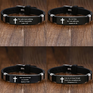 Braccialetti sportivi con parole ispiratrici bibliche personalizzate in acciaio inossidabile braccialetti per cristiani - Product Image 2