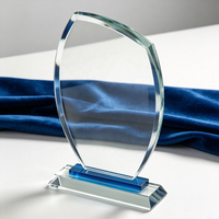 Trophée sportif personnalisable en verre cristal écologique gravé au laser pour enfants - Plaque de récompense bleu clair