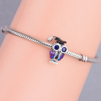 Breloques Pan Charms couleur argent, perles hibou filigrané intelligent avec lunettes, compatibles avec bracelet original, bijoux de remise de diplôme, Ne jamais abandonner, Berluque