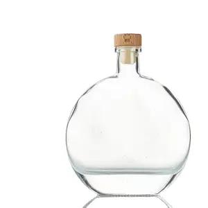 Flat Round 250Ml Fruit Wine Glass Bottle 500Ml Transparent Coffee White Ocean Wine Bottle