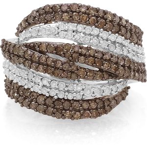 Ornaatis Diamond Bypass Cocktail <b>Ring</b> 1.59 Cttw White Champagne Pave Setting Sterling Silver Women's <b>Statement</b> <b>Ring</b> - Product Image 1