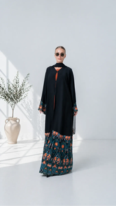 Abaya maxi de luxe à col en V, manches en dentelle de chiffon brodées de perles de haute qualité LEDUO - Product Image 2