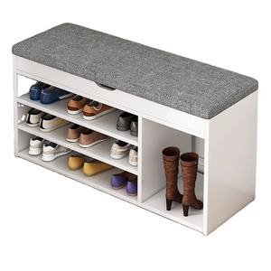 Banco de Lujo Moderno 2 en 1 Extensible para Cambio de Zapatos y Armario de Almacenamiento, Ahorro de Espacio, Paneles de Madera, 5 Estantes para Entrada del Hogar - Product Image 1