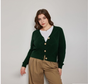 Cardigan da <span class=keywords><strong>Donna</strong></span> Autunno Inverno Verde Facile da Indossare con Scollo a V Standard Dettagli con Bottoni Dorati Premium Stile Vintage Maglione 100% Cotone - Product Image 1