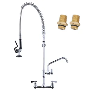 Commercial Wall Mount 2 Holes Kitchen Sink Mixer Tap Faucet With Pull Down Spring Kitchen Pre Rinse Faucet