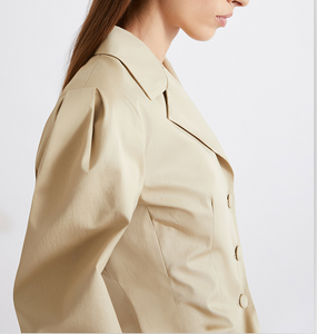 Elegante Blazer Beige de un Solo Botón para Mujer con Solapa con Muescas, Cierre de Cuatro Botones y Bolsillos con Solapa - Product Image 5