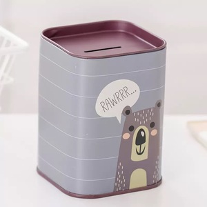 Cute Animal Cartoon Coin Bank Square Vintage Tin Box Metal Piggy Banks Barril para niños - Product Image 4