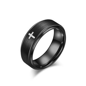 Tungsten Steel Cross <b>Ring</b> 8mm Black Laser Engraved Fashion Simple Design Women's Gift Jewelry - Product Image 1