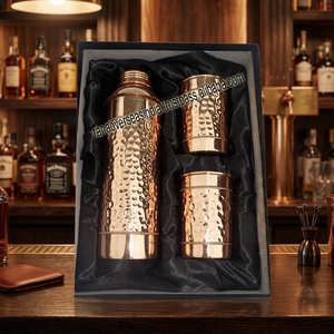 Hammered Design Copper <b>Water</b> <b>Bottle</b> <b>Glass</b> Duo Eco-Friendly Classic Promotional Gift Set Free Sample for Celebrations Multiple - Product Image 2