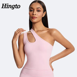 पुनर्नवीनीकरण स्पोर्ट्स बनिट जिम कसरत योग सक्रियवियर एथलेटिक टॉप थोक एक कंधे से महिला फिटनेस के लिए खेल ब्रा - Product Image 4