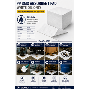 แผ่นดูดซับสารเคมีปิโตรเคมี ไลท์ สีขาว โพลีโพรพิลีน 100% ขนาด 40 x 50 ซม. - Product Image 3
