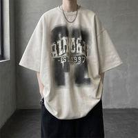 T-shirt en jersey de coton épais surdimensionné pour homme, épaules tombantes, imprimé, style streetwear