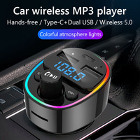 G67 Car BT 5,0 Transmisor FM inalámbrico con luz de ambiente retroiluminada LED Reproductor de CD Cargador de coche USB MP3/WAV Música sin pérdidas