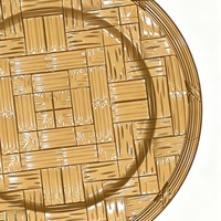 Assiette de présentation en PP dorée sur mesure, panier tressé en rotin, assiette décorative en plastique gaufré pour la décoration de table de mariage et de fêtes