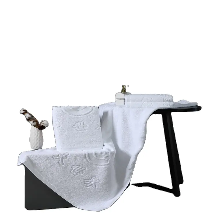 Wholesale Pure Cotton Luxury Embroidery Towel White Hotel Spa Bath Towel