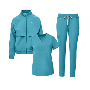2024 femmes gommage ensemble personnalisé bleu Royal brodé médecin infirmière dentiste à manches longues gommage veste en gros - Product Image 3