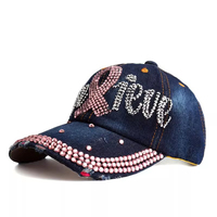 Casquette de baseball noire rapidement complète avec des logos en diamant sur le devant et le bord Casquette en denim personnalisée avec strass pour hommes et femmes