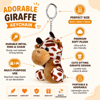 Porte-clés girafe mignonne en peluche, animal en peluche doux, écologique, anneau métallique durable, logo personnalisé, cadeau adorable unisexe pour enfants et femmes