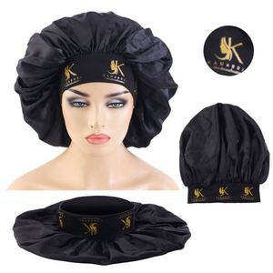 Bonnet en satin personnalisé avec logo, accessoires pour cheveux, bande élastique large, grande taille, bonnet de nuit pour femmes, usage quotidien et plage - Product Image 1