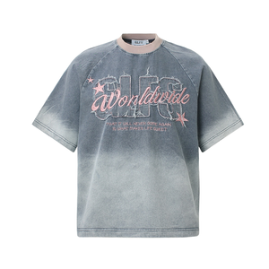Custom Wholesale Heavyweight Cotton Streetwear <b>Y2K</b> Grunge Acid Wash Gradient Embroidered Applique Mens Oversized T <b>Shirt</b> - Product Image 1