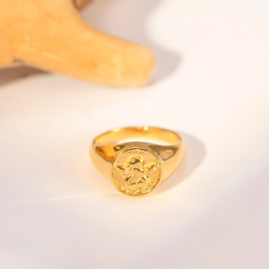 French Retro Round Angel <b>Ring</b> For Women 18k Gold Plated Minimalist Style Gift Jewelry - Product Image 4