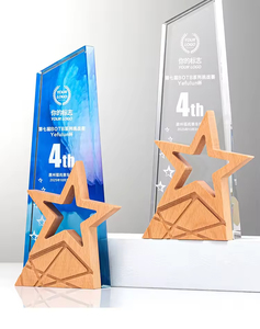 Trophée en cristal UV <span class=keywords><strong>personnalisé</strong></span> HBL avec impression couleur intégrale et gravure, base en bois, cadeau d'affaires avec étoile - Product Image 5