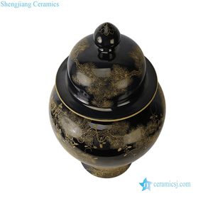 RYLW44-C Chinoiserie Luxury High Quality Black Gold Hand-Painted Crane Motif Temple <b>Jar</b> Collectible Porcelain RYLW44-C Elevate Y - Product Image 5