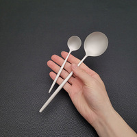 Juego de Cubiertos Desechables de Alta Gama, Modernos y Lujosos, de Acero Inoxidable Plateado Mate, Cuchillo, Tenedor, Cuchara, Cuchara para Té, con Logotipo Personalizado, para Uso Doméstico