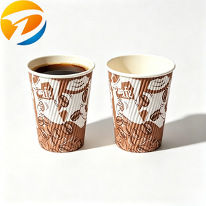 Gobelet en papier ondulé à double paroi jetable de haute qualité pour boissons chaudes et froides avec couvercle, imprimé en flexographie - Product Image 1