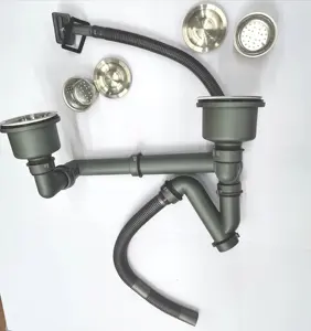 Kitchen Sink Double Bowl Siphon Sewer Drainage Strainer And Pipe Flexible Waste Drain Pipe Siphon Under Sink Pipe