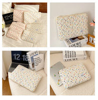 Housse d'ordinateur portable matelassée personnalisée en nylon, imprimé floral à pois, fermeture éclair, anneau de traction métallique, antichoc, souple, durable, protection pour ordinateur portable