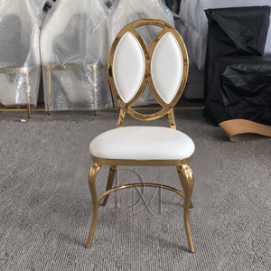 Chaise de mariage en acier inoxydable doré à double anneau superposé avec coussin blanc pour événements de mariage et banquets - Sièges pour événements - Product Image 3