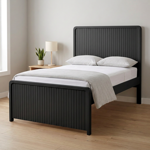 Cadre de lit plateforme en bois durable – Construction en Radiata et MDF avec support robuste, design silencieux, blanc/noir - Product Image 5